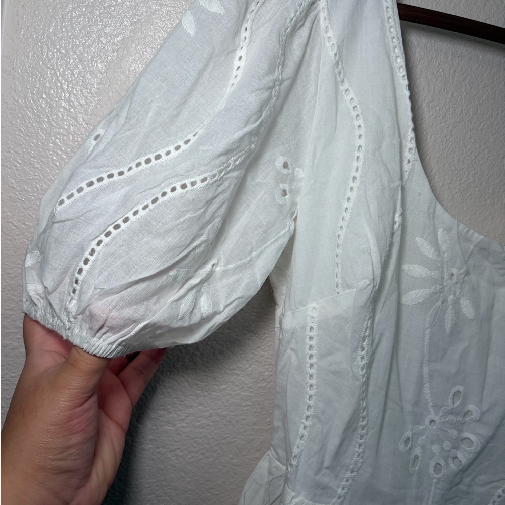 NWT Indikah Tied Back A-Line White Eyelet Mini Dress Large Boho Party Event - Picture 5 of 14